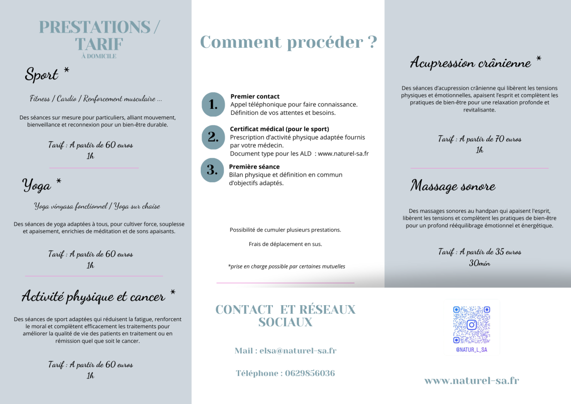 Flyer des services de coaching bien-être à domicile sur Toulouse.