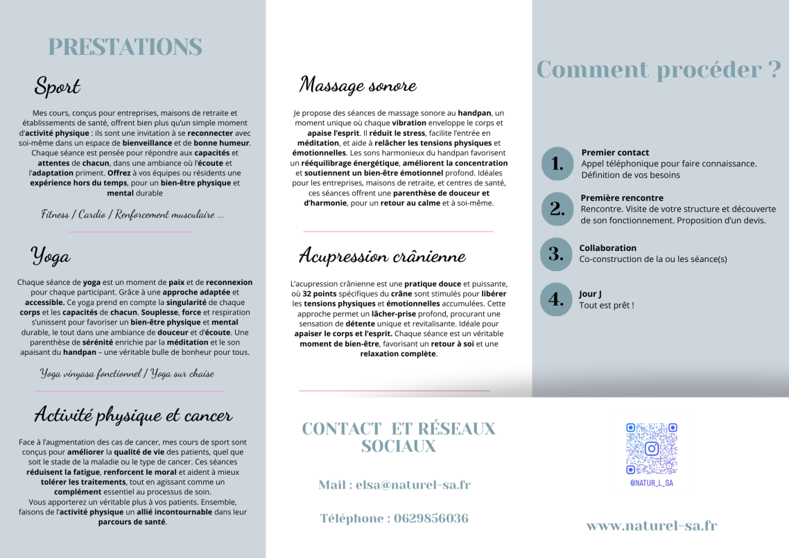 Flyer des services de coaching bien-être et sport adapté à Toulouse pour professionnels